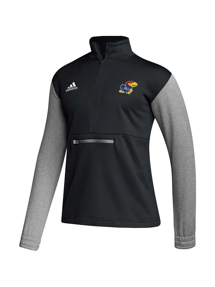 Мужская черная футболка с молнией до половины длины Kansas Jayhawks Sideline AEROREADY adidas — изображение 2 из 3, черный