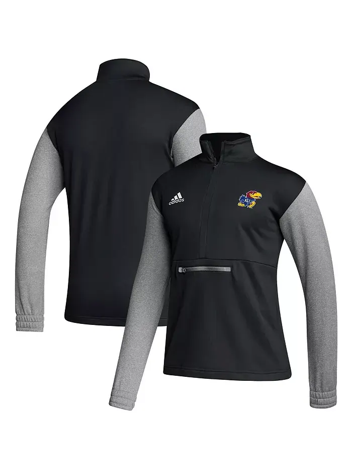 Мужская черная футболка Kansas Jayhawks Sideline AEROREADY с полумолнией adidas — изображение 1 из 3
