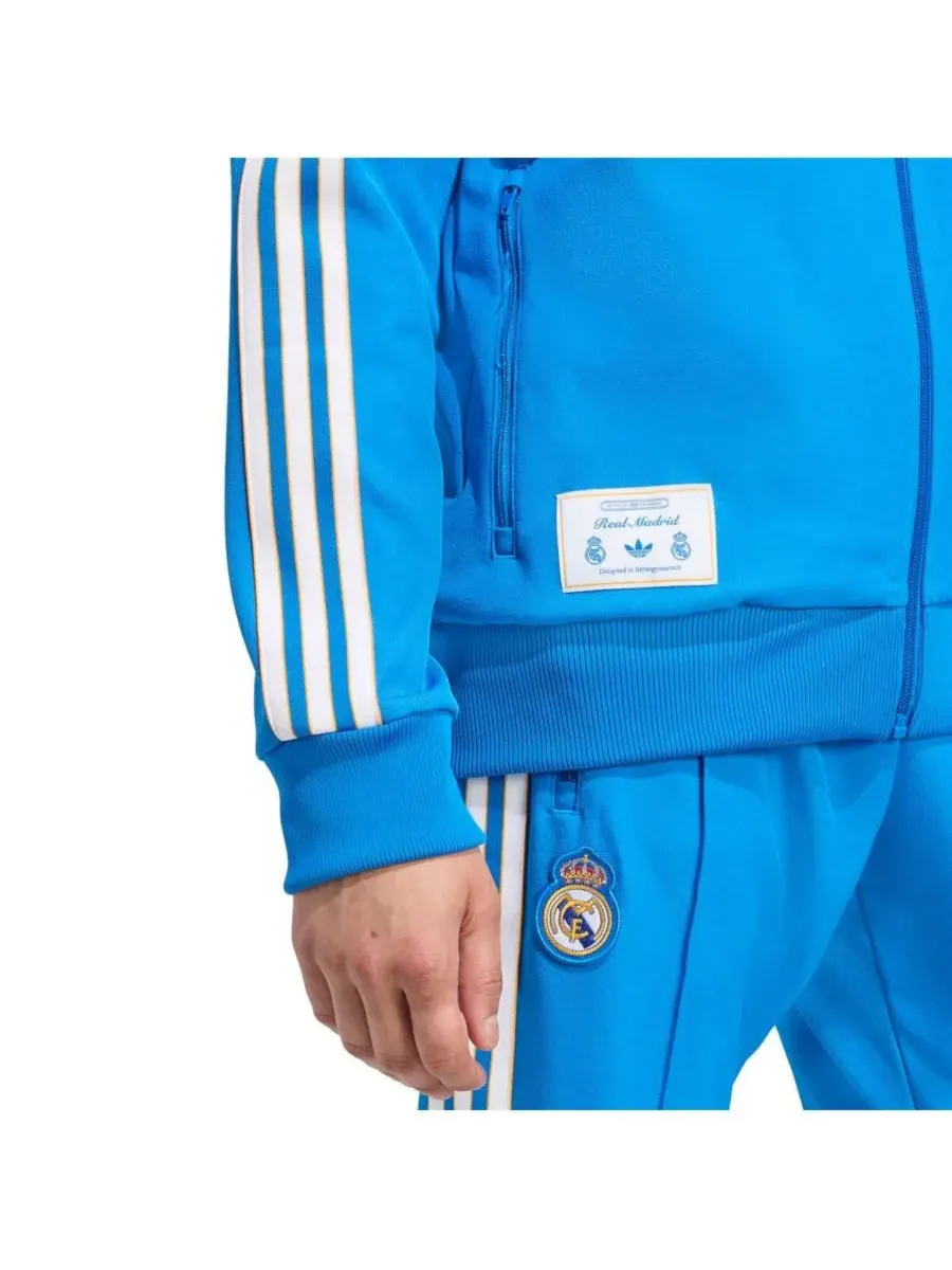 Adidas Мужская синяя спортивная куртка на молнии с символикой мадридского «Реала» и трибунами — изображение 4 из 4, синий