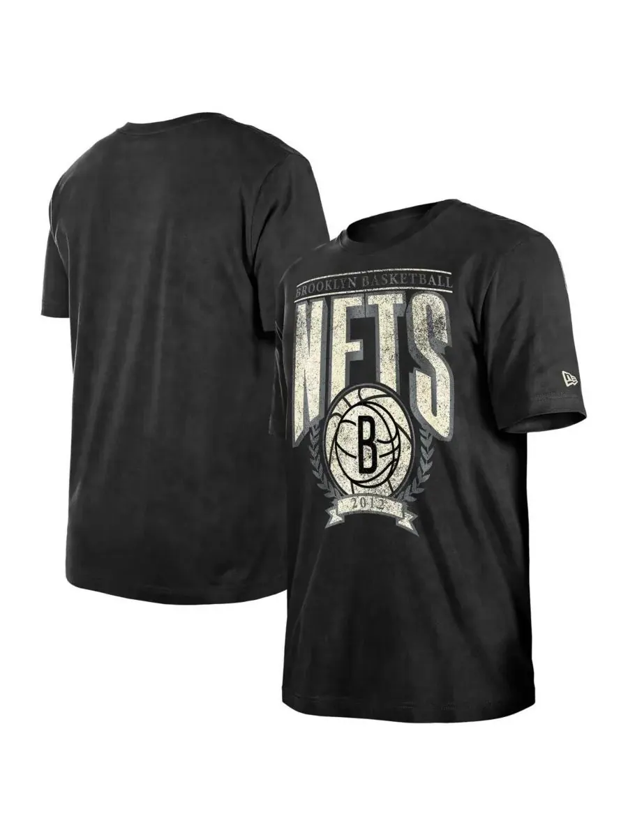 New Era Мужская черная футболка Brooklyn Nets в винтажном стиле, свободного кроя, с эффектом