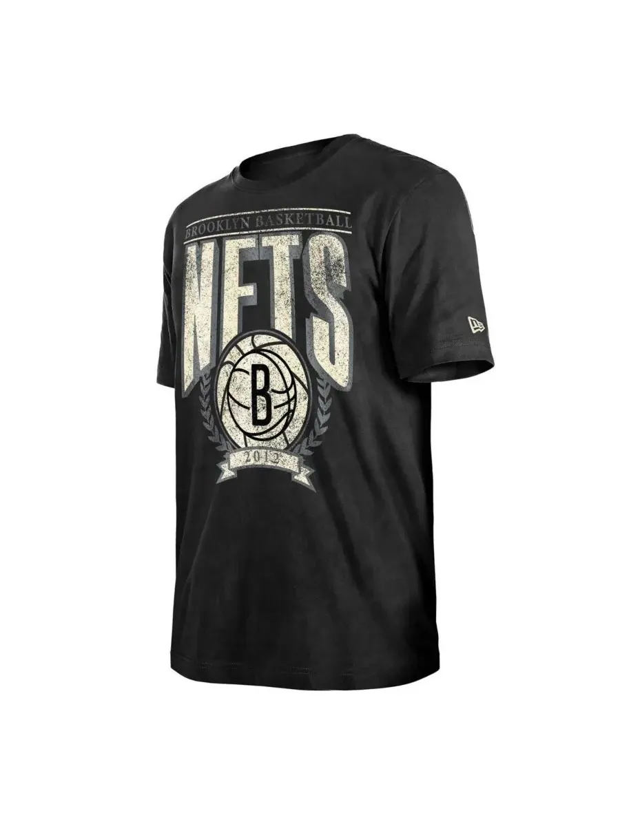 New Era Мужская черная футболка Brooklyn Nets в винтажном стиле, свободного кроя, с эффектом — изображение 3 из 3, черный