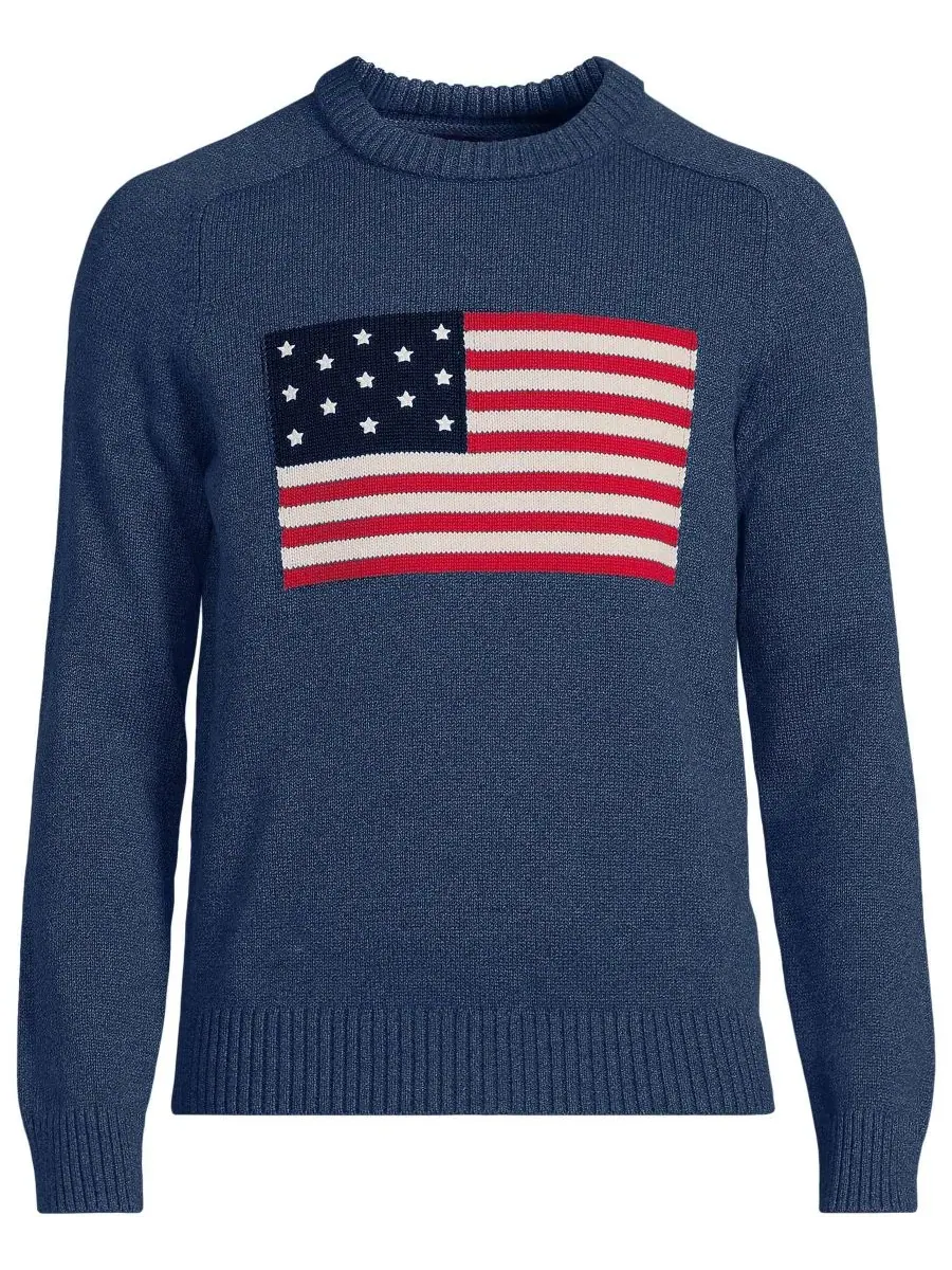 Мужской свитер Drifter Flag с круглым вырезом Lands' End, Midnight Sky Heather Flag — изображение 3 из 4