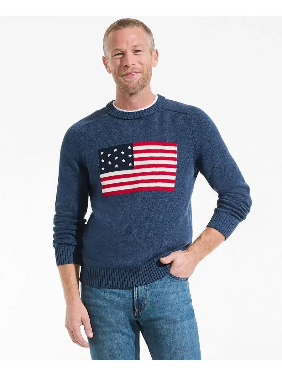 Мужской свитер Drifter Flag с круглым вырезом Lands' End, Midnight Sky Heather Flag — изображение 4 из 4