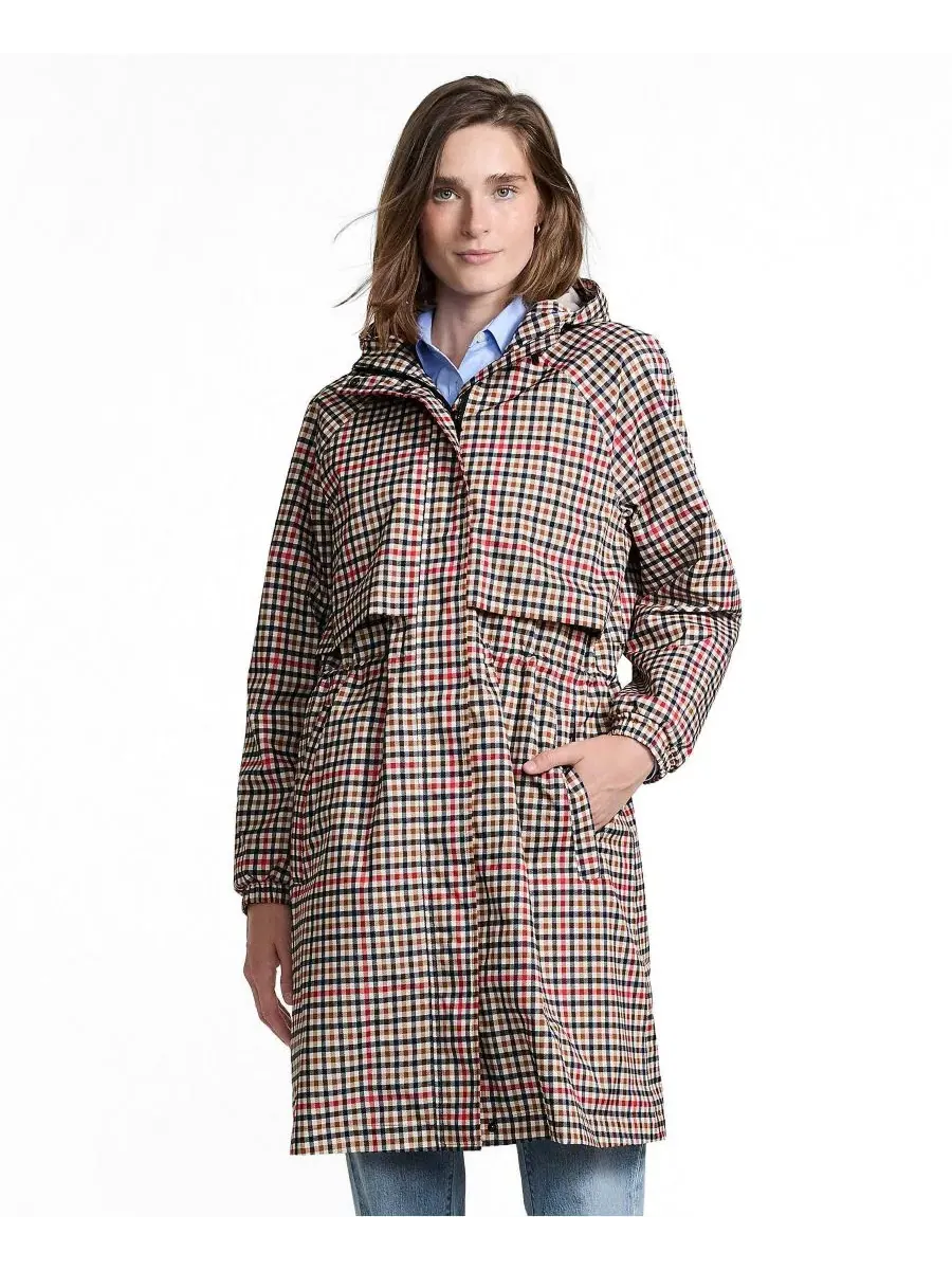 Плащ-дождевик длинный с принтом Squall Packable Lands' End, Rich Ginger Plaid
