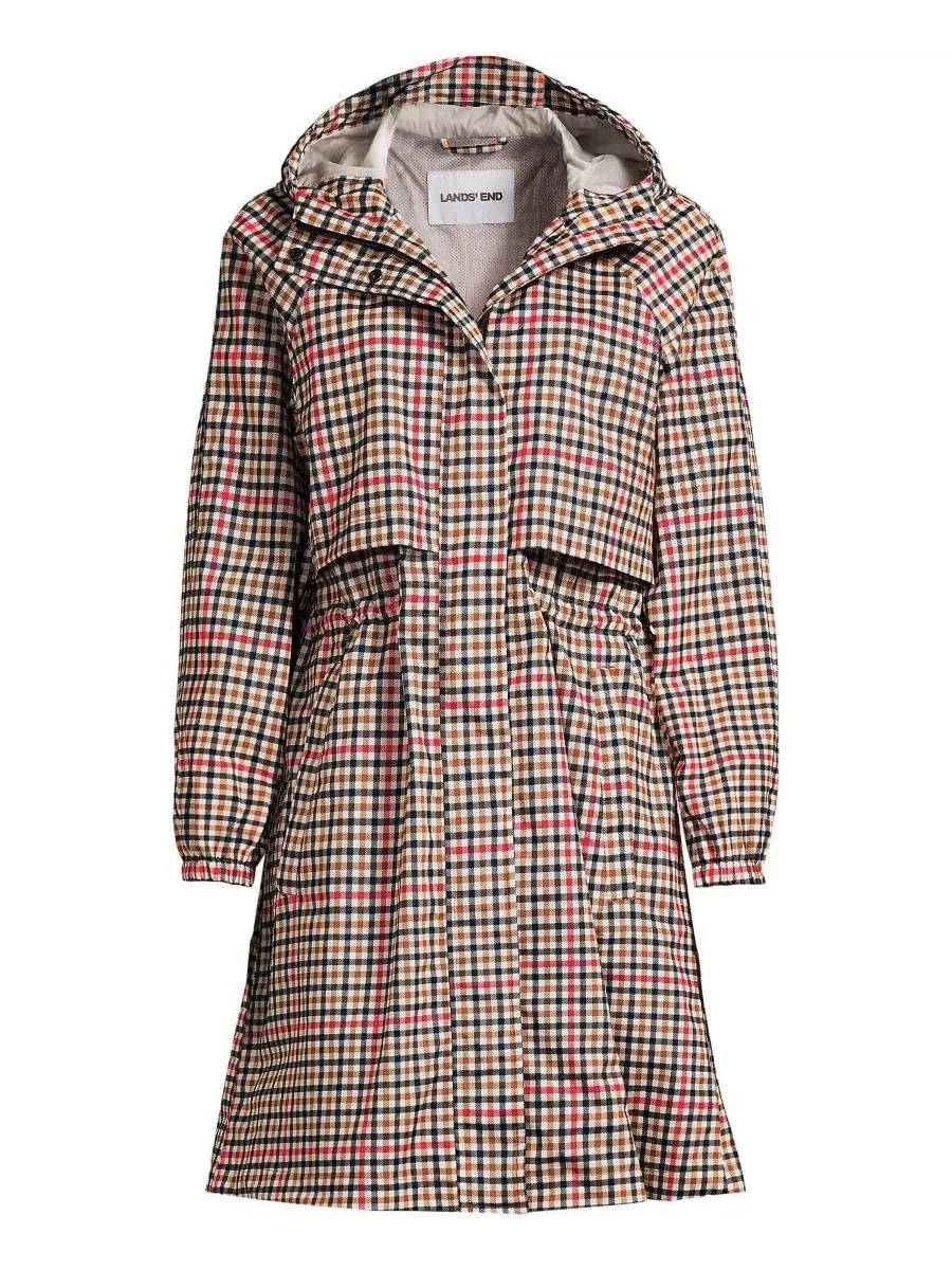 Плащ-дождевик длинный с принтом Squall Packable Lands' End, Rich Ginger Plaid — изображение 3 из 4