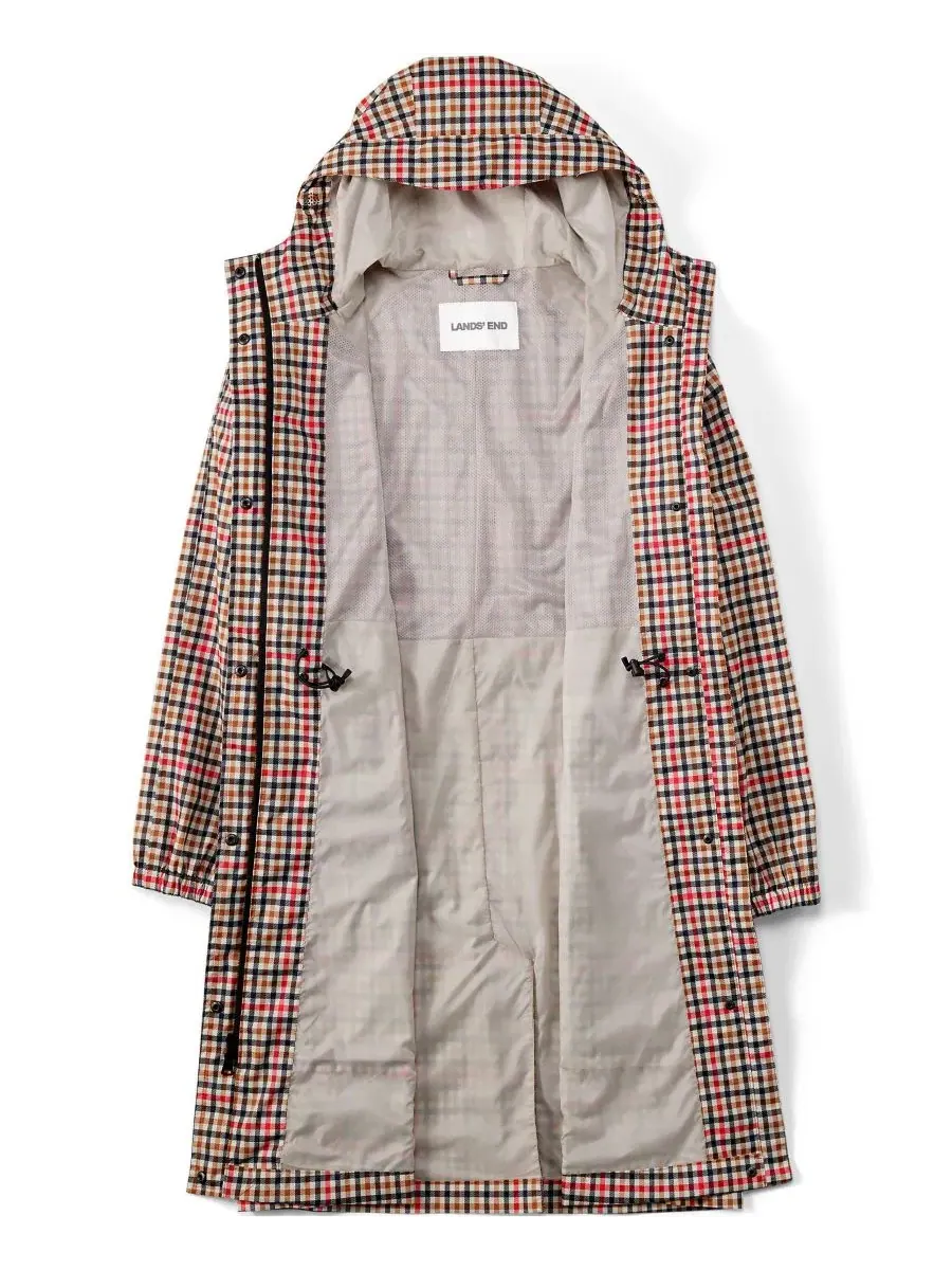 Плащ-дождевик длинный с принтом Squall Packable Lands' End, Rich Ginger Plaid — изображение 4 из 4