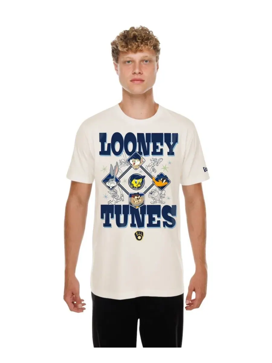 Футболка с принтом Milwaukee Brewers Looney Tunes New Era — изображение 3 из 6, бежевый