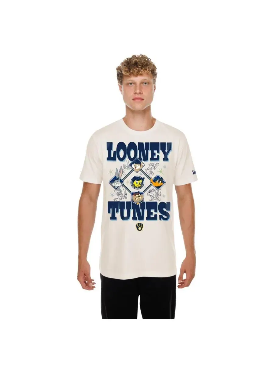 Футболка с принтом Milwaukee Brewers Looney Tunes New Era — изображение 5 из 6, бежевый