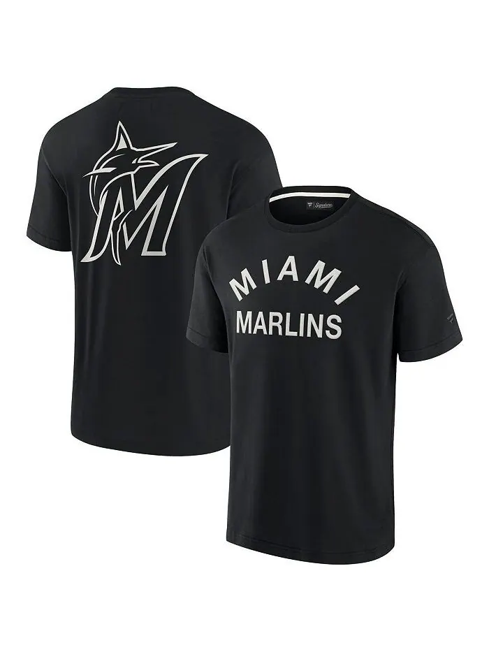 Мужская и женская черная супермягкая футболка Miami Marlins с коротким рукавом Fanatics Signature