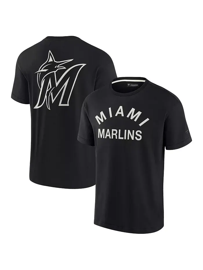 Мужская и женская черная футболка с коротким рукавом Miami Marlins из супермягкой ткани Fanatics — изображение 1 из 4