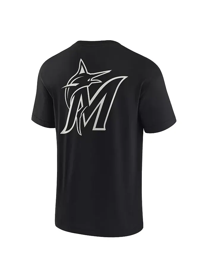Мужская и женская черная футболка с коротким рукавом Miami Marlins из супермягкой ткани Fanatics — изображение 2 из 4
