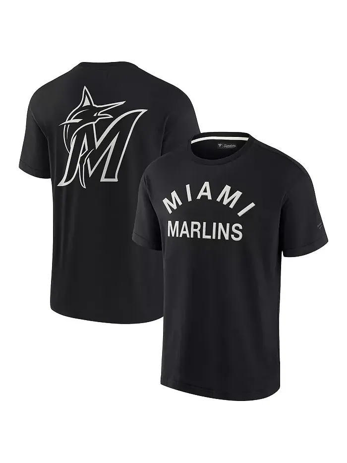 Мужская и женская черная футболка с коротким рукавом Miami Marlins из супермягкой ткани Fanatics — изображение 3 из 4