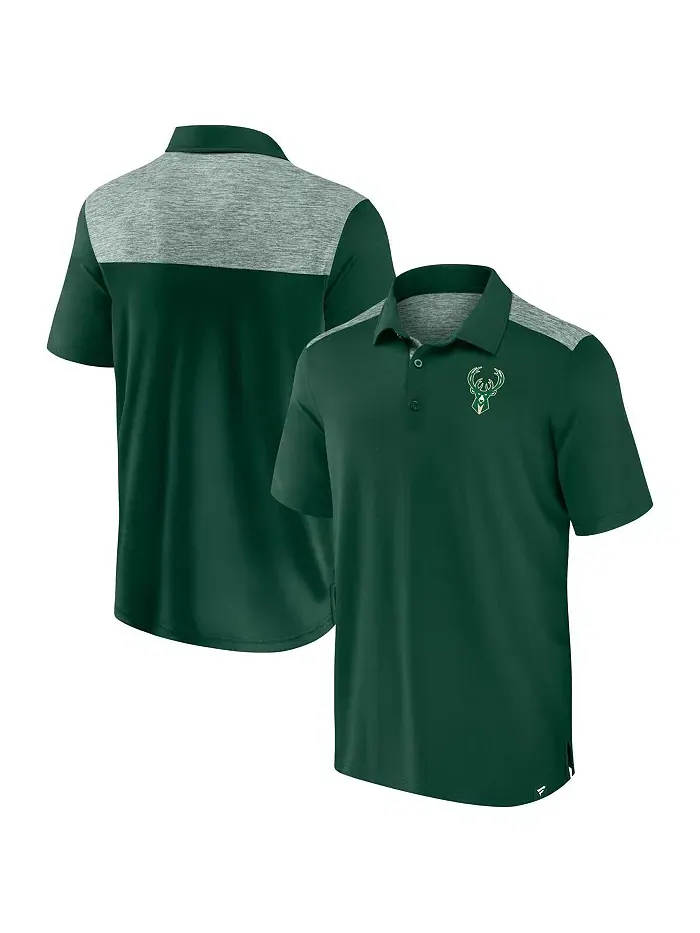 Мужская поло Milwaukee Bucks Iconic Brushed Blocked в цвете Hunter Green Fanatics