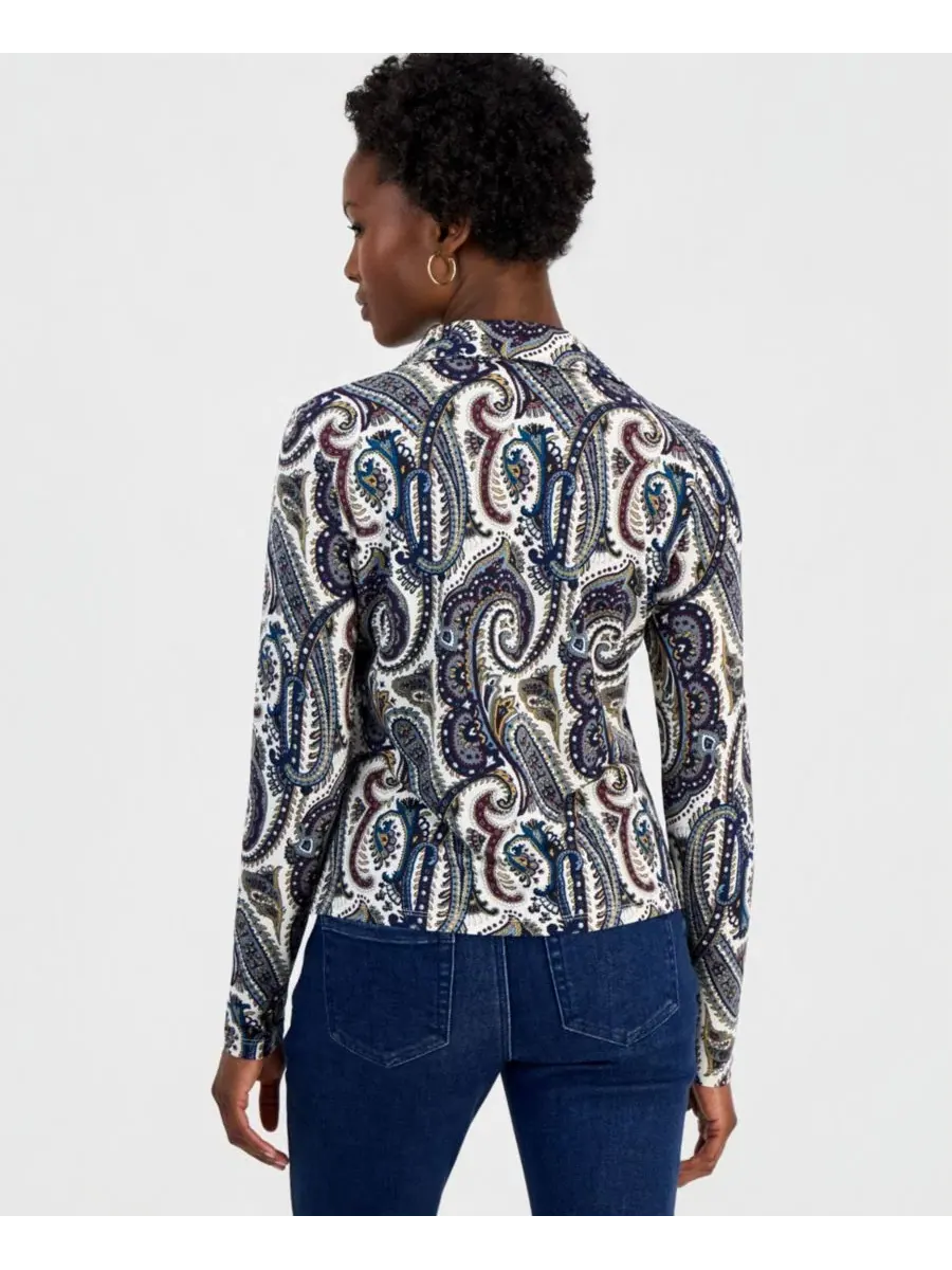 Блуза с воротником Джонни и длинным рукавом, модель Petite Paisley I.N.C. International Concepts — изображение 2 из 6