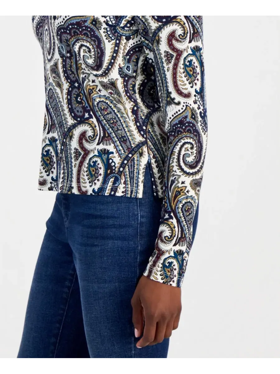 Блуза с воротником Джонни и длинным рукавом, модель Petite Paisley I.N.C. International Concepts — изображение 4 из 6
