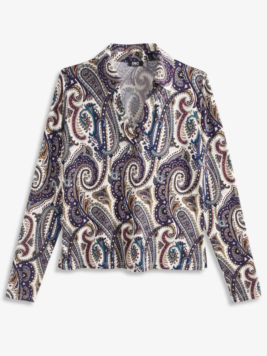 Блуза с воротником Джонни и длинным рукавом, модель Petite Paisley I.N.C. International Concepts — изображение 5 из 6