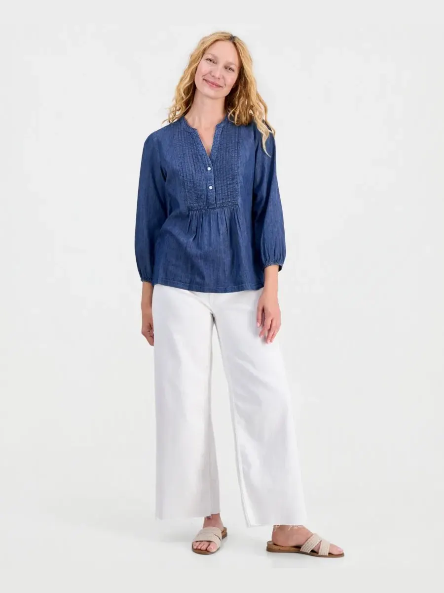 Блуза-поповер из шамбре с защипами Nautica, Medium Azure — изображение 2 из 4