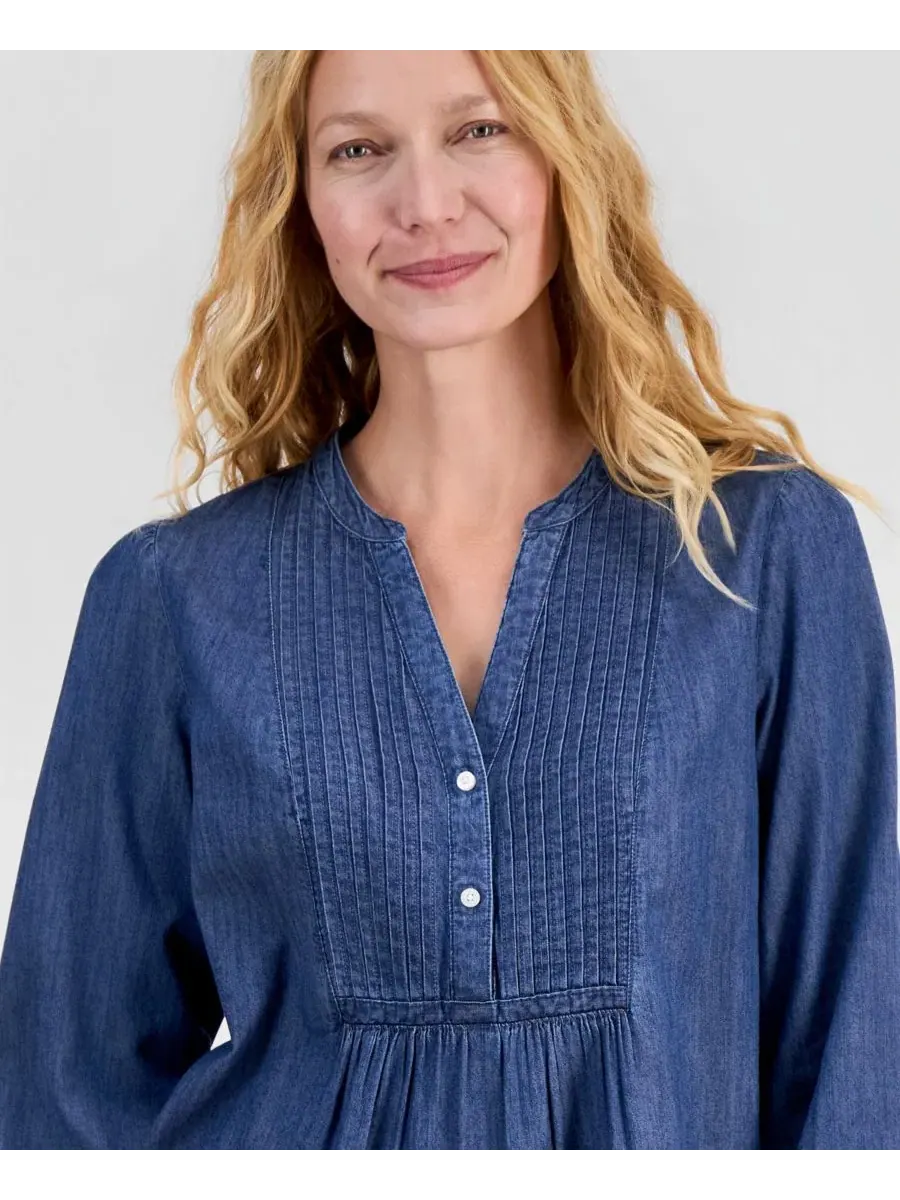 Блуза-поповер из шамбре с защипами Nautica, Medium Azure — изображение 3 из 4