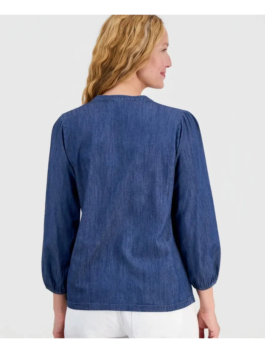 Блуза-поповер из шамбре с защипами Nautica, Medium Azure — изображение 4 из 4