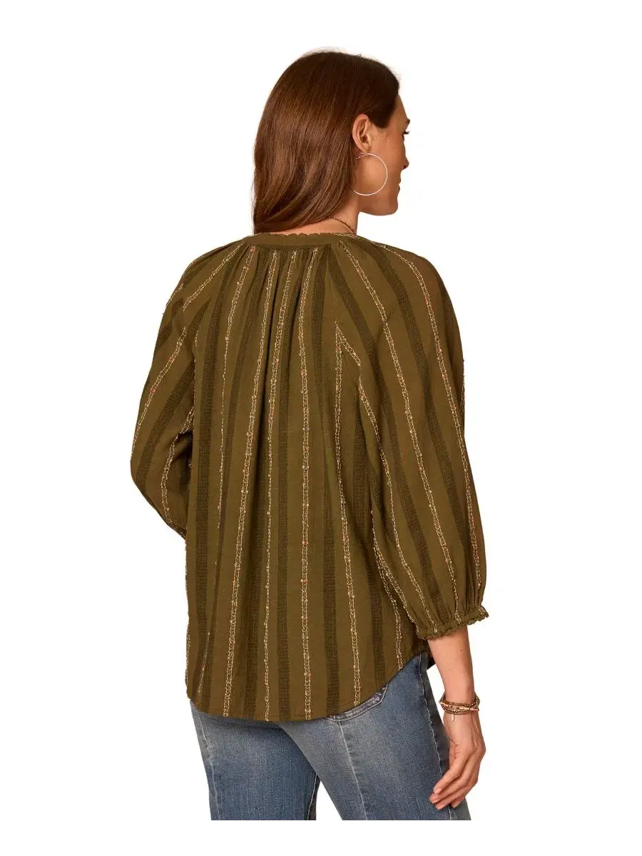 Блузка с разрезом и рукавами 3/4, модель Petite 3/4 Blouson-Sleeve Split-Neck Blouse Democracy — изображение 3 из 3