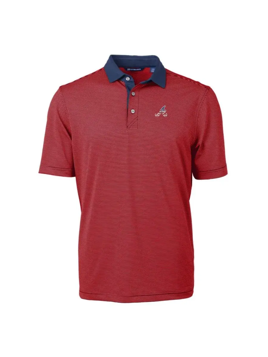 Поло с вышивкой Americana Logo Virtue Eco Pique Stripe Cutter & Buck — изображение 2 из 3, красный