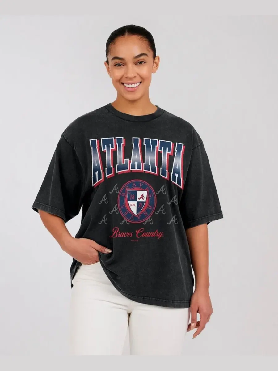 Футболка оверсайз с принтом команды Atlanta Braves, WEAR by Erin Andrews — черный
