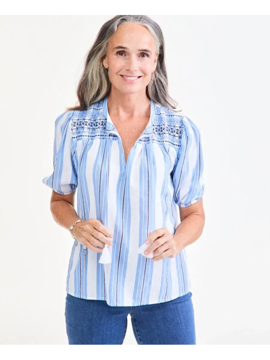 Блуза с рукавом до локтя и вышивкой Style & Co, Stripe Peri