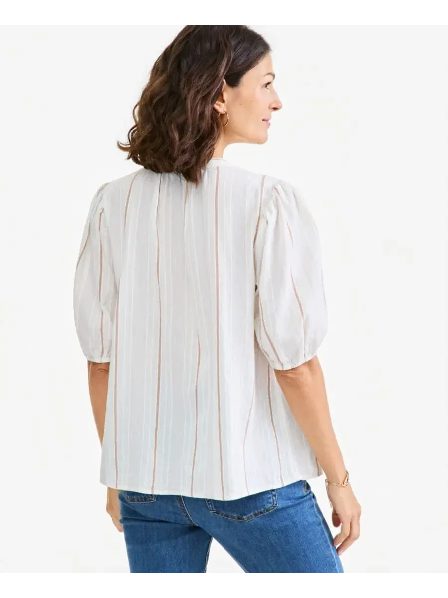 Блуза с вышивкой и завязками на шее, с рукавом 3/4 Style & Co, Stripe Neutral — изображение 4 из 4
