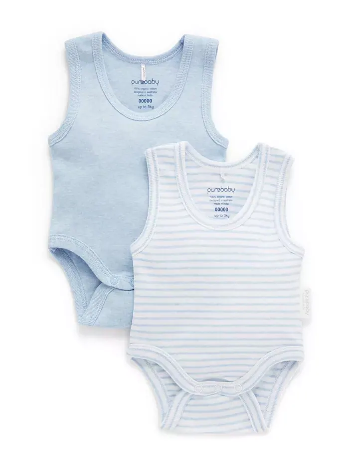 Боди для мальчиков из ребристой ткани, 2 шт Purebaby