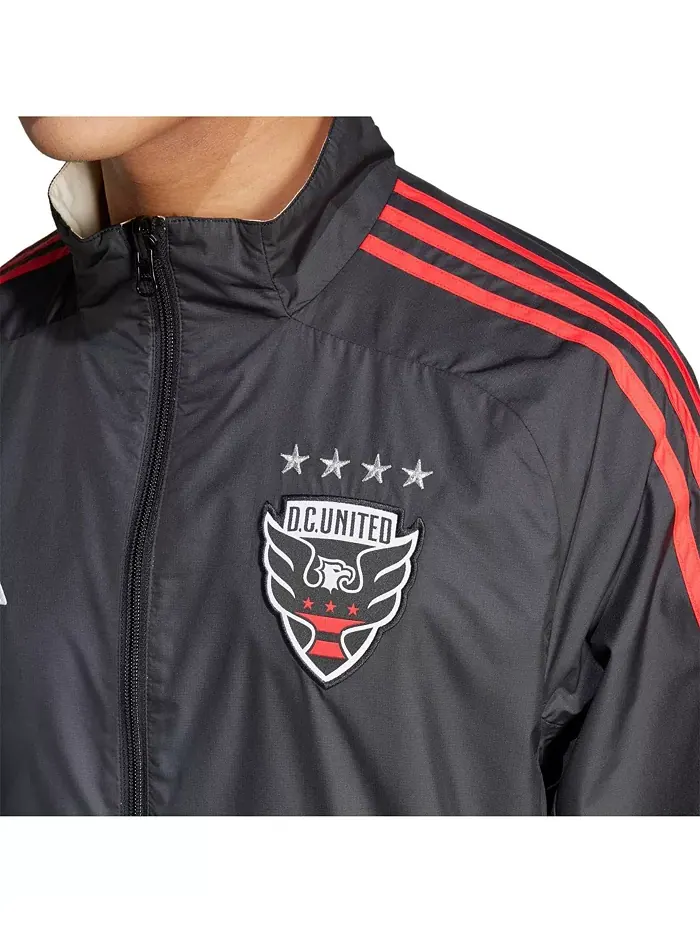 Мужская черно-белая реверсивная куртка на молнии D.C. United 2025 Anthem adidas — изображение 4 из 4