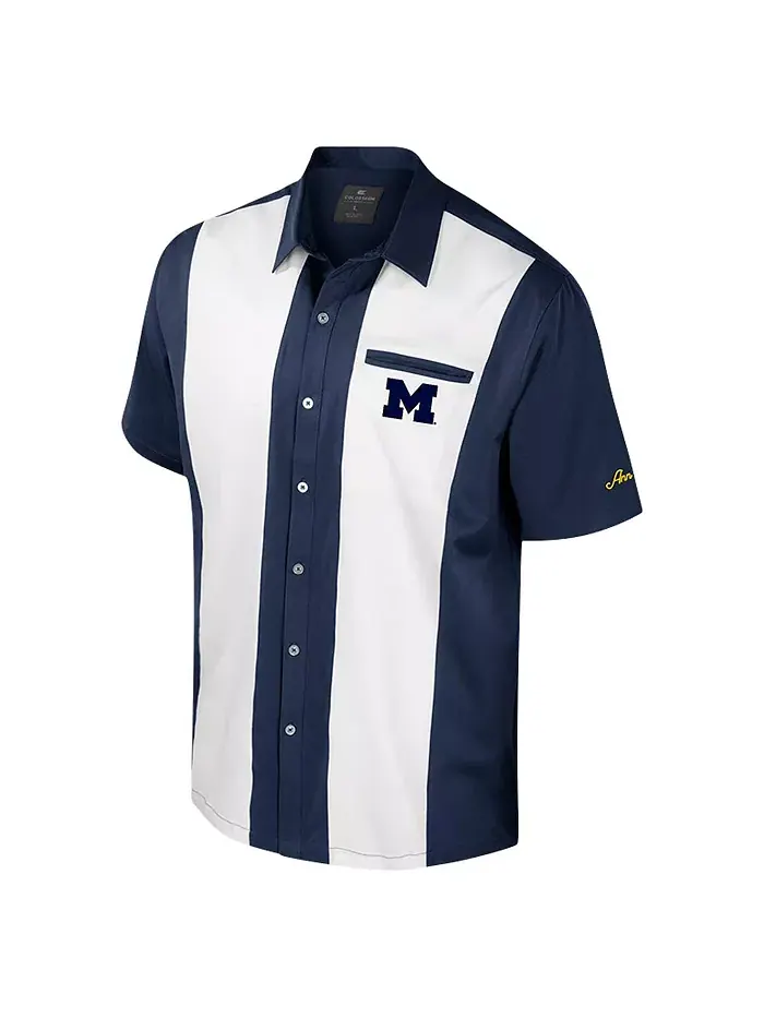 Мужская темно-синяя рубашка Michigan Wolverines Strike Bowling на пуговицах Colosseum — изображение 2 из 3