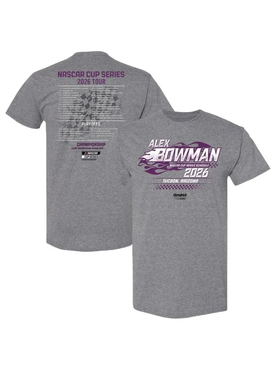 Hendrick Motorsports Team Collection Мужская футболка цвета «серый меланж» с расписанием гонок — серый