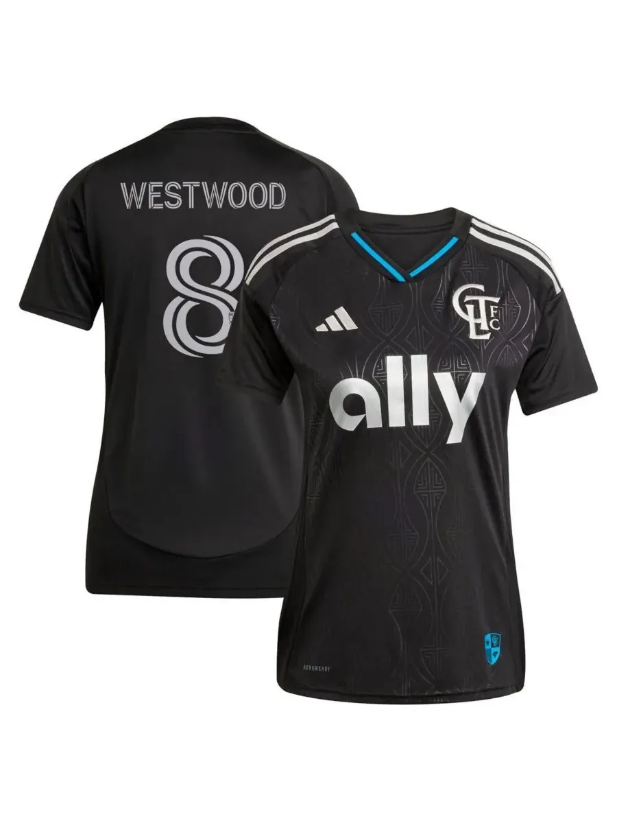 Adidas Женская черная реплика игровой формы Ashley Westwood Charlotte FC Fortress 2025 года от