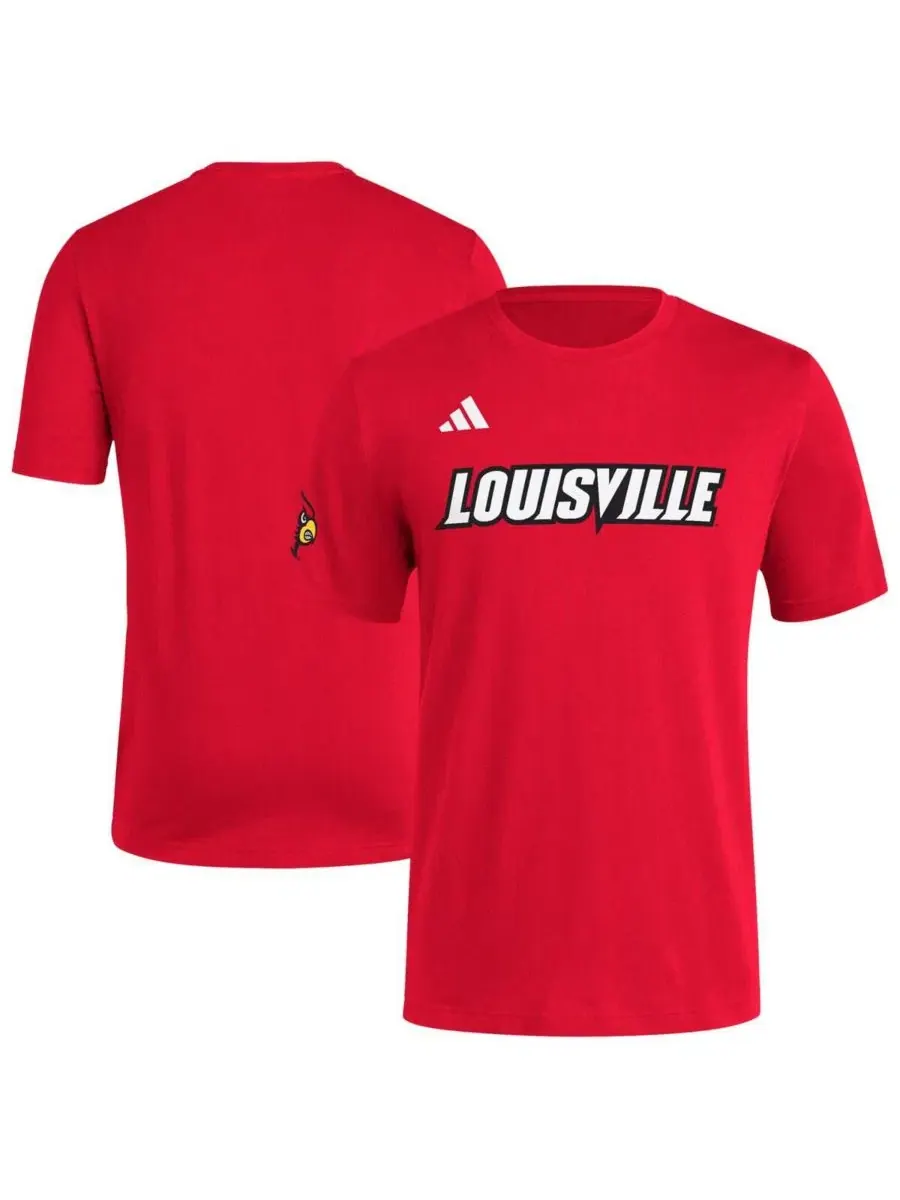 Мужская красная футболка Louisville Cardinals с логотипом команды Adidas
