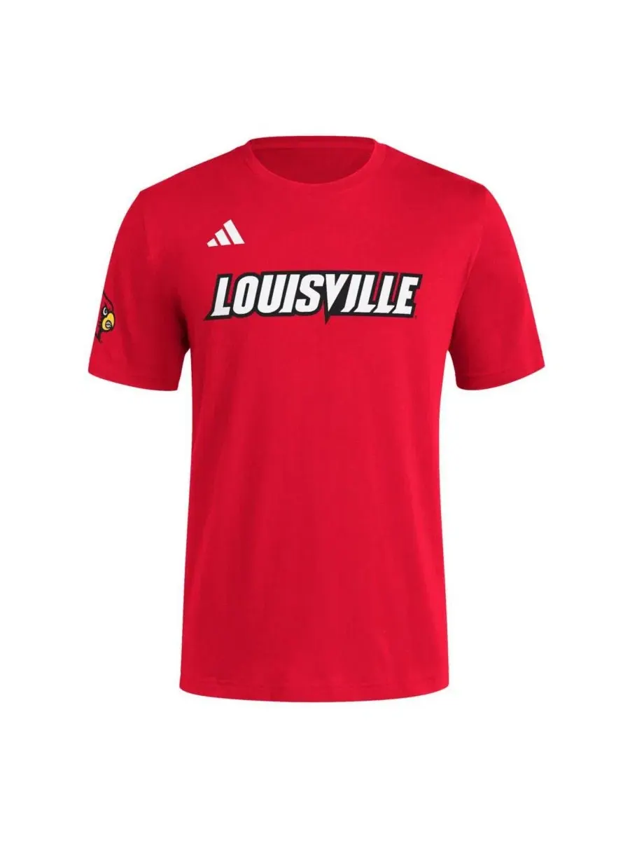 Мужская красная футболка Louisville Cardinals с логотипом команды Adidas — изображение 2 из 3, красный