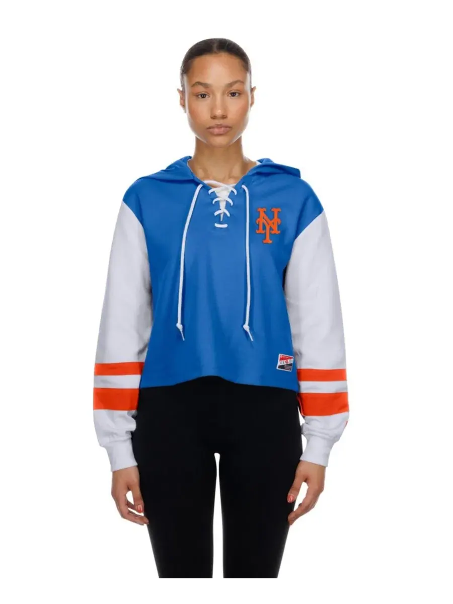 Женский худи с капюшоном, укороченный, с завязками, New York Mets New Era