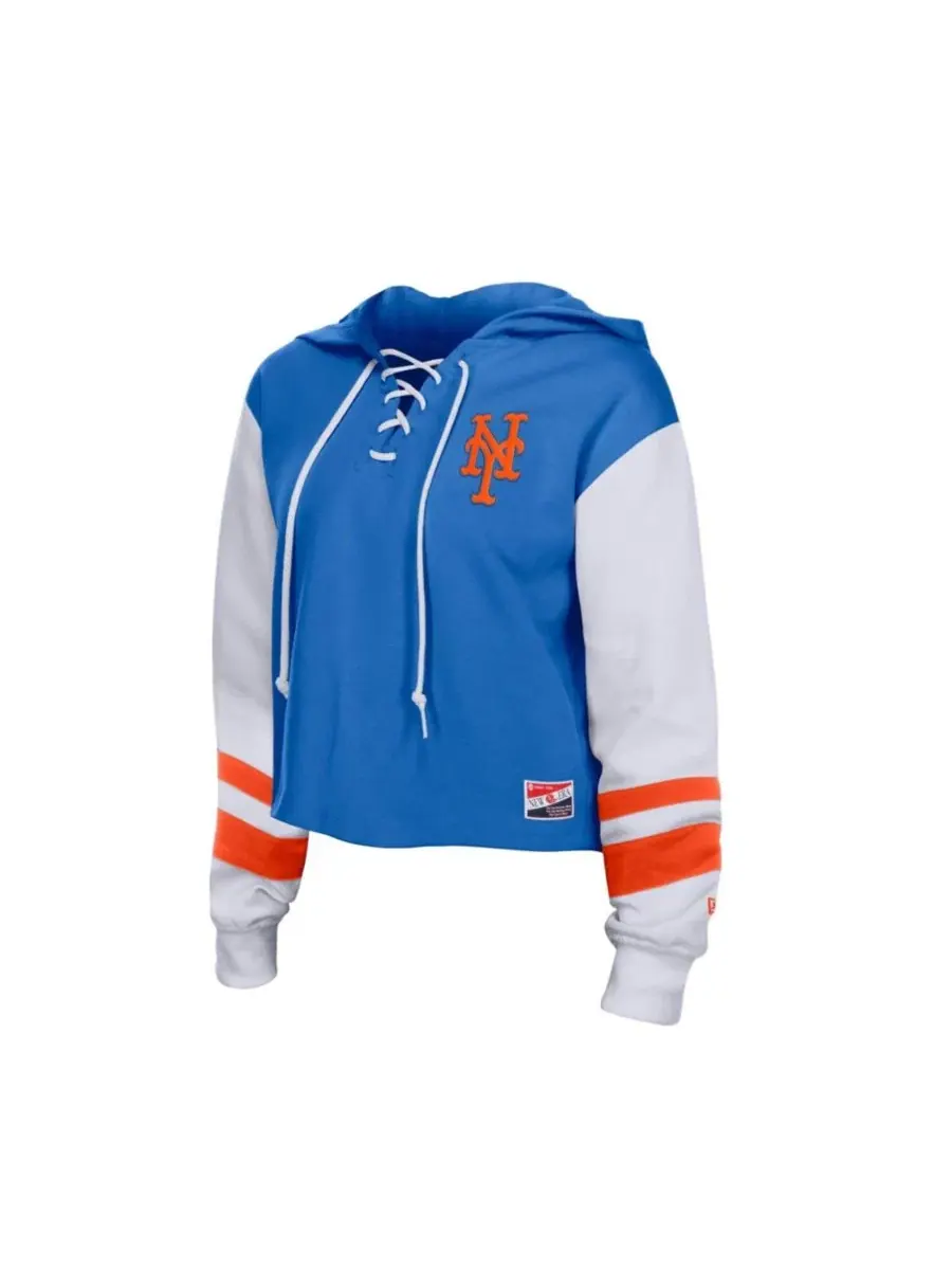 Женский худи с капюшоном, укороченный, с завязками, New York Mets New Era — изображение 3 из 4, королевский