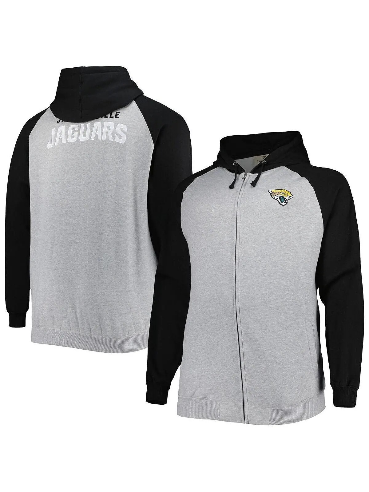 Мужская куртка heather grey jacksonville jaguars big and tall fleece raglan с капюшоном и молнией