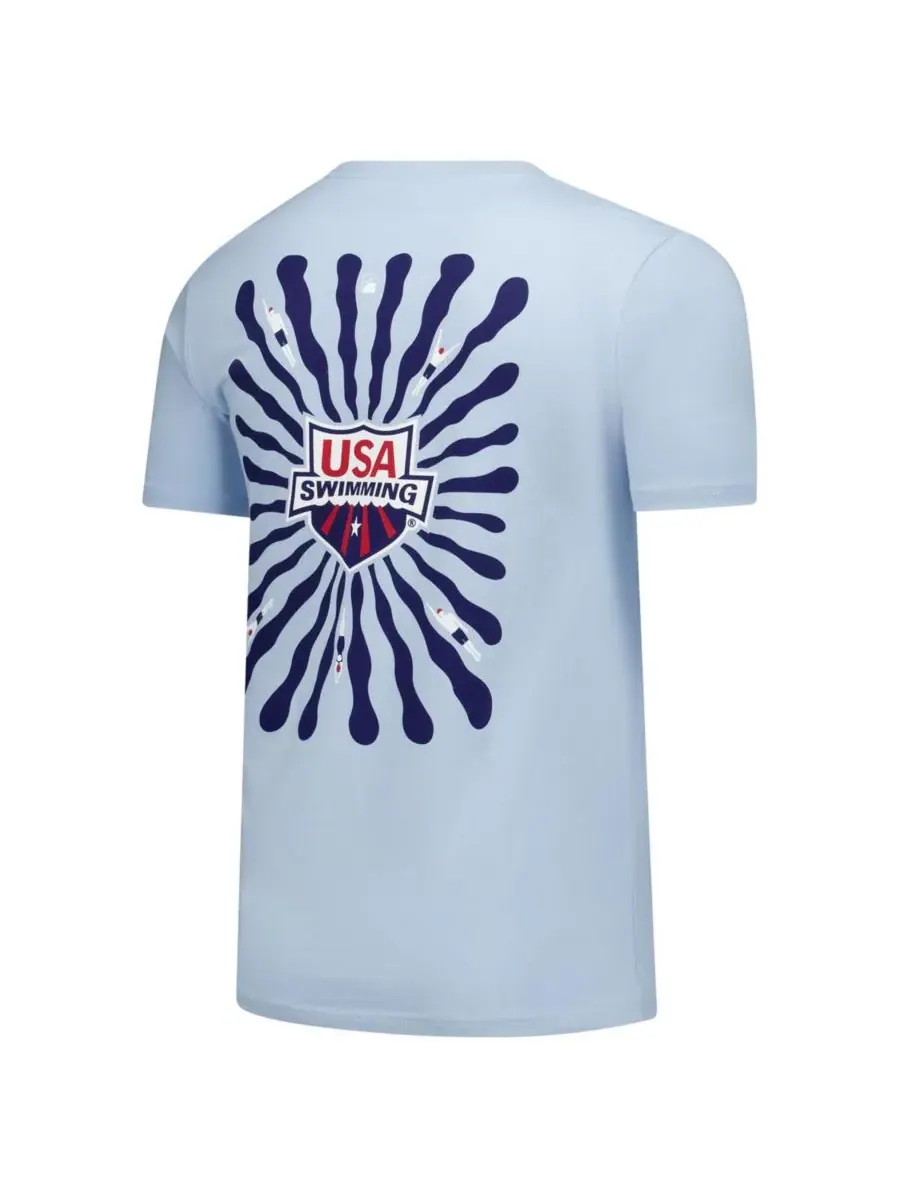 Flomotion Мужская и женская светло-голубая футболка USA Swimming Swim Meet 2.0 — изображение 3 из 3, светлый синий