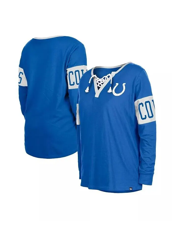 Женская синяя футболка с длинными рукавами и вырезом на шнуровке Indianapolis Colts New Era