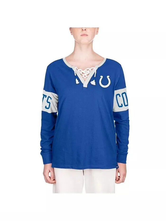 Женская синяя футболка с длинными рукавами и вырезом на шнуровке Indianapolis Colts New Era — изображение 2 из 4