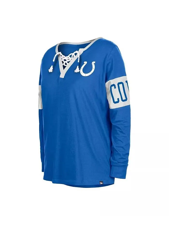 Женская синяя футболка с длинными рукавами и вырезом на шнуровке Indianapolis Colts New Era — изображение 4 из 4