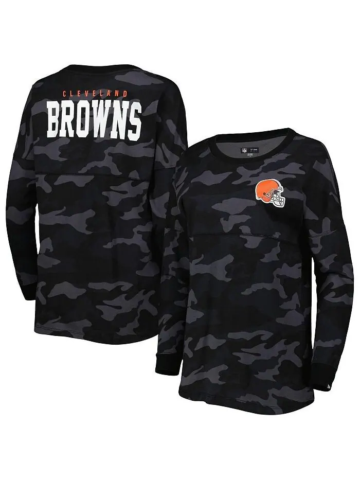 Женская черная футболка с камуфляжным принтом Cleveland Browns с длинным рукавом New Era — изображение 1 из 3, черный