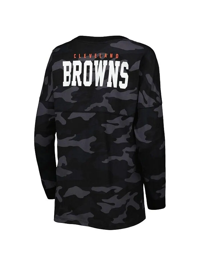Женская черная футболка с камуфляжным принтом Cleveland Browns с длинным рукавом New Era — изображение 3 из 3, черный
