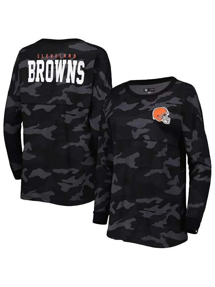 Женская черная футболка с камуфляжным принтом Cleveland Browns с длинным рукавом New Era