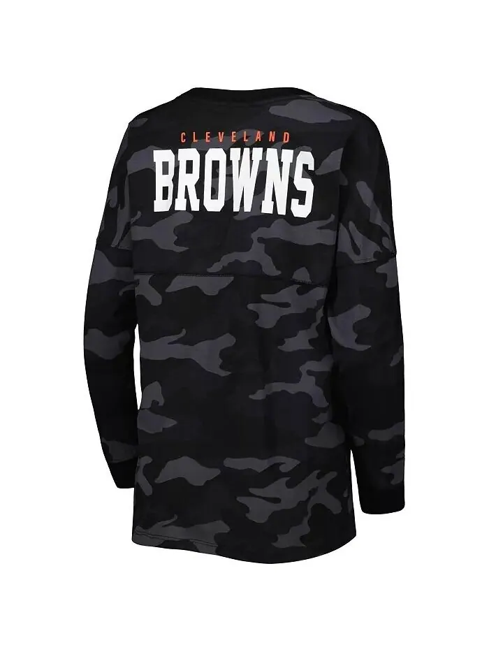 Женская черная футболка с камуфляжным принтом Cleveland Browns с длинным рукавом New Era — изображение 3 из 3