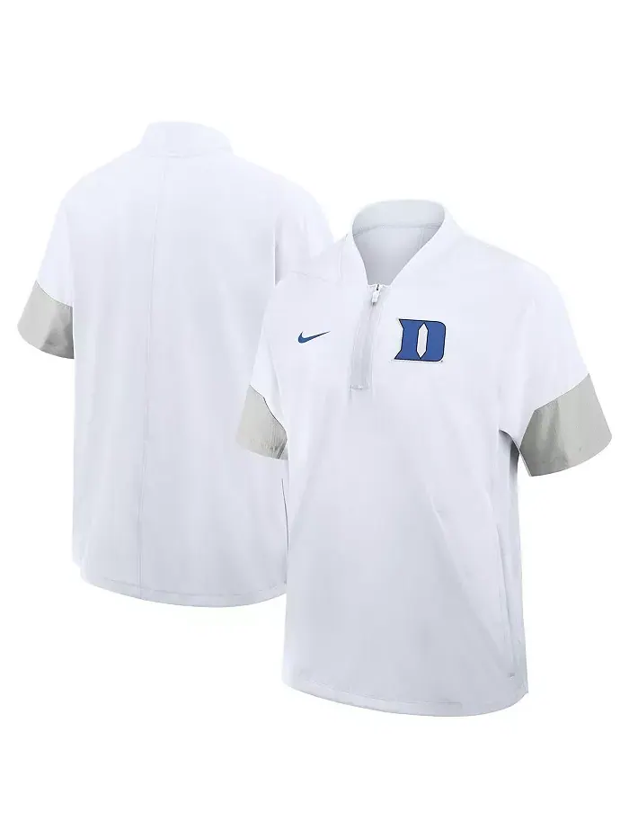 Мужская белая куртка тренера Duke Blue Devils 2025 с короткими рукавами и четверть-молнией для