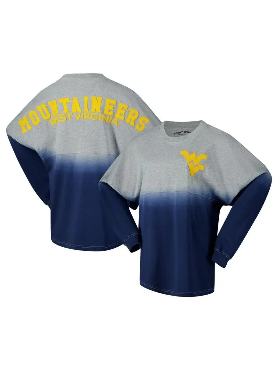 Spirit Jersey Мужская и женская футболка с длинным рукавом цвета «Газера» команды «Вест Вирджиния — серый
