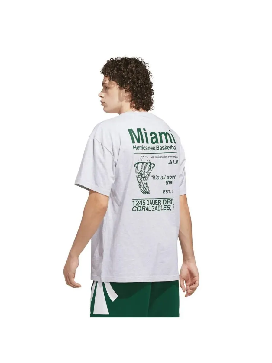 Adidas Мужская серая футболка Miami Hurricanes для повседневной носки — изображение 2 из 2, серый