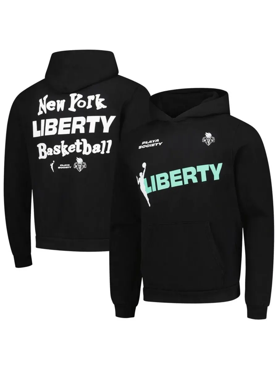 Playa Society Мужская и женская черная толстовка с капюшоном New York Liberty Team — черный
